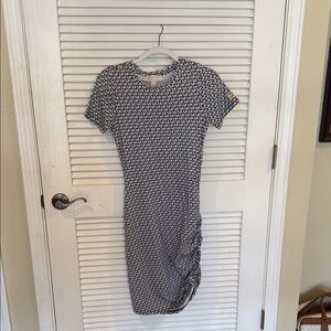 Michael Kors Navy and White Geometric Midi Sheath Dress